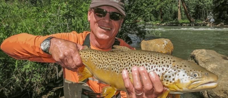 Closeup of man holding a large Brown Trout